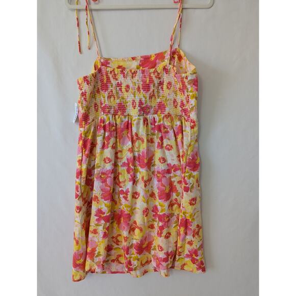 Old Navy Fit & Flare Tie Shoulder Linen Blend Floral Watercolor Dress Size L new - Picture 5 of 10